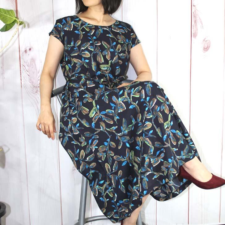 日本製 ワンピース レディース 夏 ロング丈 花柄 麻調 ミセス シニア 50代 60代 70代 大きいサイズ M〜5L 百貨店品質 送料無料 草花柄 大きいサイズ | ブランド登録なし | 01