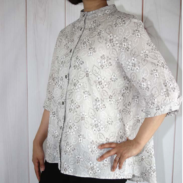M-L LLサイズ日本製 送料無料 総刺繍 スタンド襟 ブラウス 20代 30代 40代 50代 60代 70代 80代 レディース ミセス シニア 9-11号 13号 ふんわり袖 花柄 七分袖 |  | 04