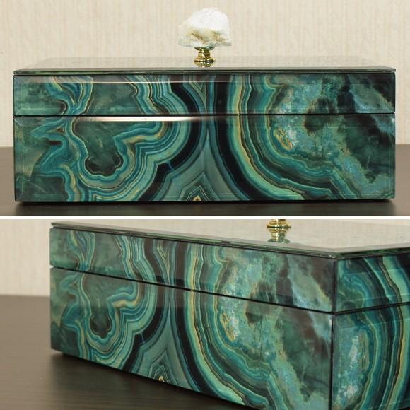 孔雀石と玉製品セット マラカイトボックス 孔雀石柄のジュエリーボックス 小物入れ 小箱 収納