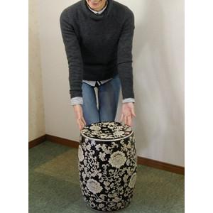 Black Ceramic Stool 黒陶器草花スツール 花台 椅子 置物 アジアン