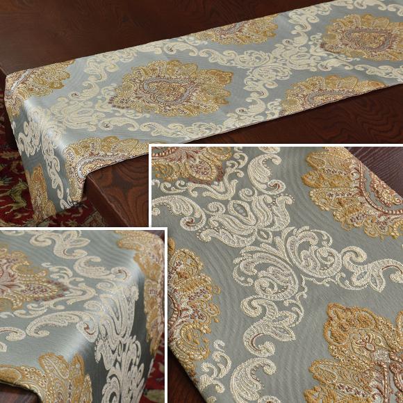 Saxe Blue Damask サックスブルーダマスク 200cm テーブルセンター ファブリック  ベッドスプレッド |  | 03