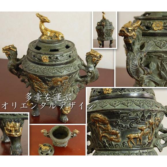 招財鹿風水香炉　インセンスバーナー　アジアンアンティーク　ブロンズ置物　銅器 |  | 01