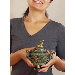 招財鹿風水香炉　インセンスバーナー　アジアンアンティーク　ブロンズ置物　銅器 |  | 02