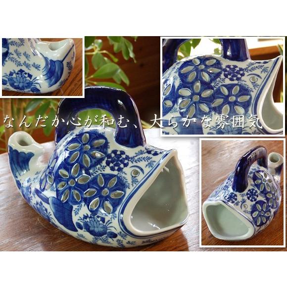 ナマズ透かし炉 陶器置物 香炉 オブジェ 骨董 縁起物 風水 アジアン