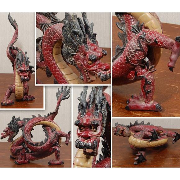 赤龍 巻き 体をくねらせ大地を踏締める赤い龍 置物 レッドドラゴン