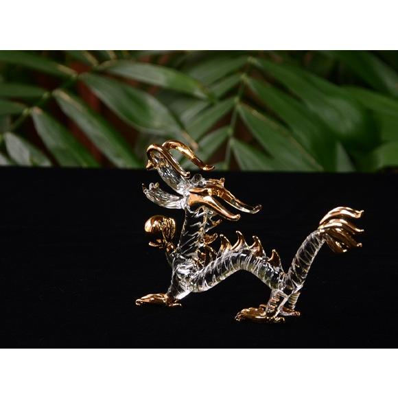 宝珠を持つガラスの皇帝龍 龍の置物 ドラゴン クリアガラス アジアン