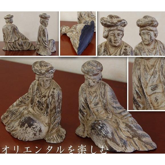 ZODAX　中華婦人像　２体で１セット　オリエンタルアンティークの人形　置物　オブジェ　アンティーク風　シャビーシック　グレー |  | 01