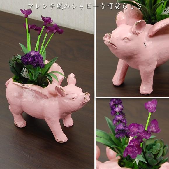 Pink Flying Pig お花を背負ったピンクの羽ブタ 置物 オブジェ 動物の