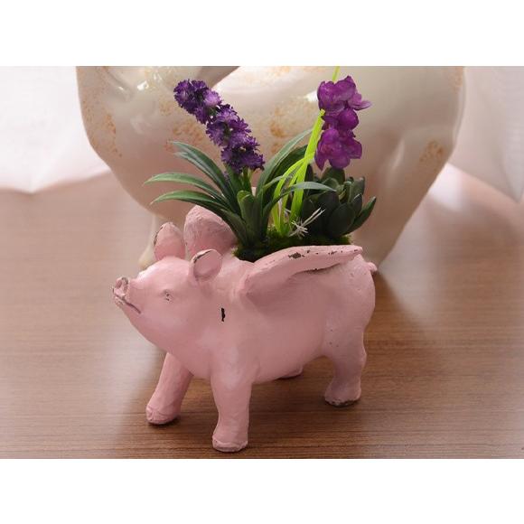Pink Flying Pig お花を背負ったピンクの羽ブタ 置物 オブジェ 動物の