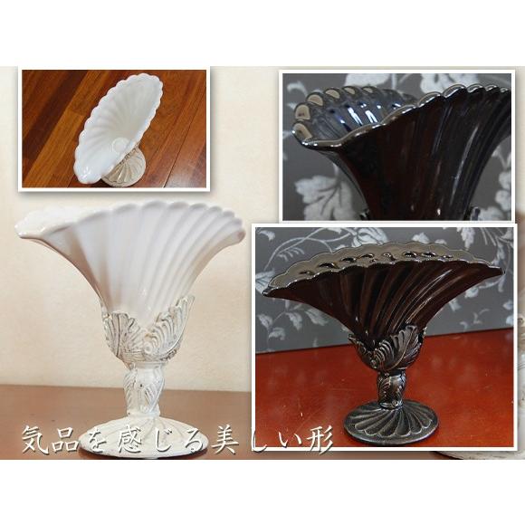 エレガントリーフ サークルセクター フラワーベース ブラック ホワイト 花瓶 花器 アンティーク風 陶器 |  | 01