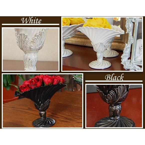 エレガントリーフ サークルセクター フラワーベース ブラック ホワイト 花瓶 花器 アンティーク風 陶器 |  | 02