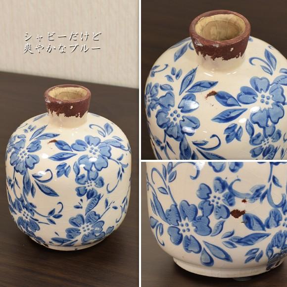 Lucie リュシー Small 青白のコロンとした花瓶 陶器製 花器