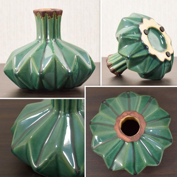 Green Polygon グリーンポリゴン 深みのある緑の花瓶 陶器製 花器 アンティークグリーン｜decorplus｜03