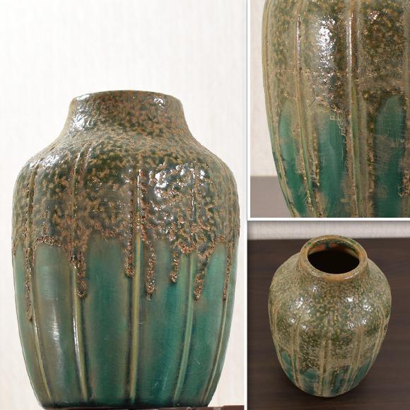 緑色の陶器製花器 Green Wapot グリーンワポット 和の壷のような花瓶 陶器製 花器