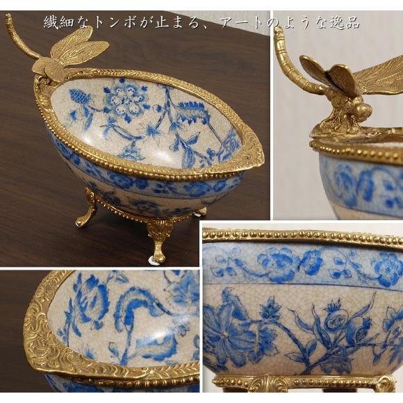アンティーク調 トンボ装飾 陶器製ボウル　シノワズリ　小物入れ アンティーク調 トンボ装飾 陶器製ボウル シノワズリ 小物入れ