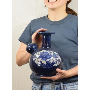 ブルーフィッシュ 深みのある青色のインドネシアのアンティークの壺 