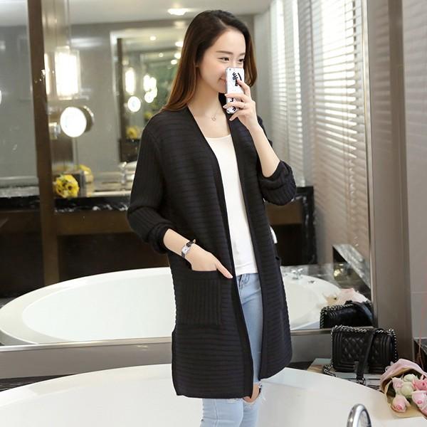 送料無料 ニット ロングカーディガン ポケット付き レディース : makey