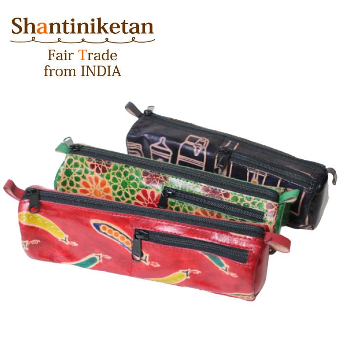 ペンケース 山羊革 筆入れ （ シャンティニケタン ラウンドペンケース