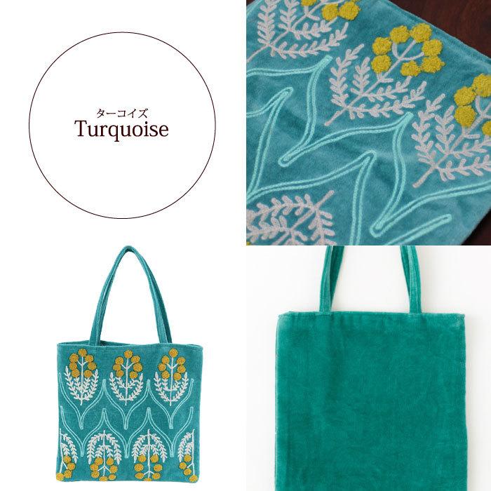 ベロア バッグ 刺繍（ インド製・コットンベロアの花柄刺繍バッグ