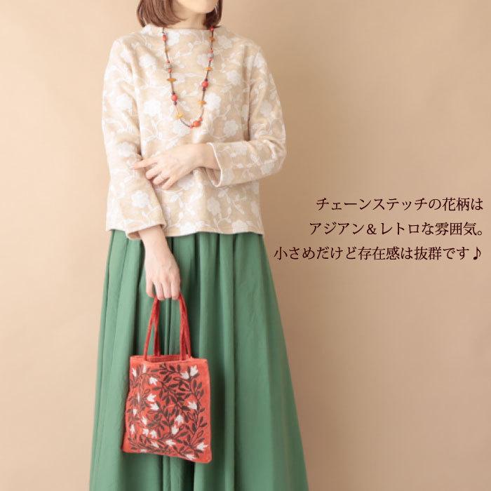 ベロア バッグ 刺繍 インド製・コットンベロアの花柄刺繍バッグ