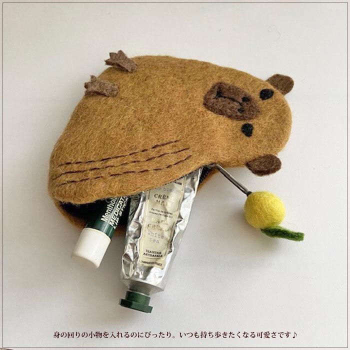 ポーチ フェルト アニマルフェルトポーチ 猫 くま メイクポーチ 動物