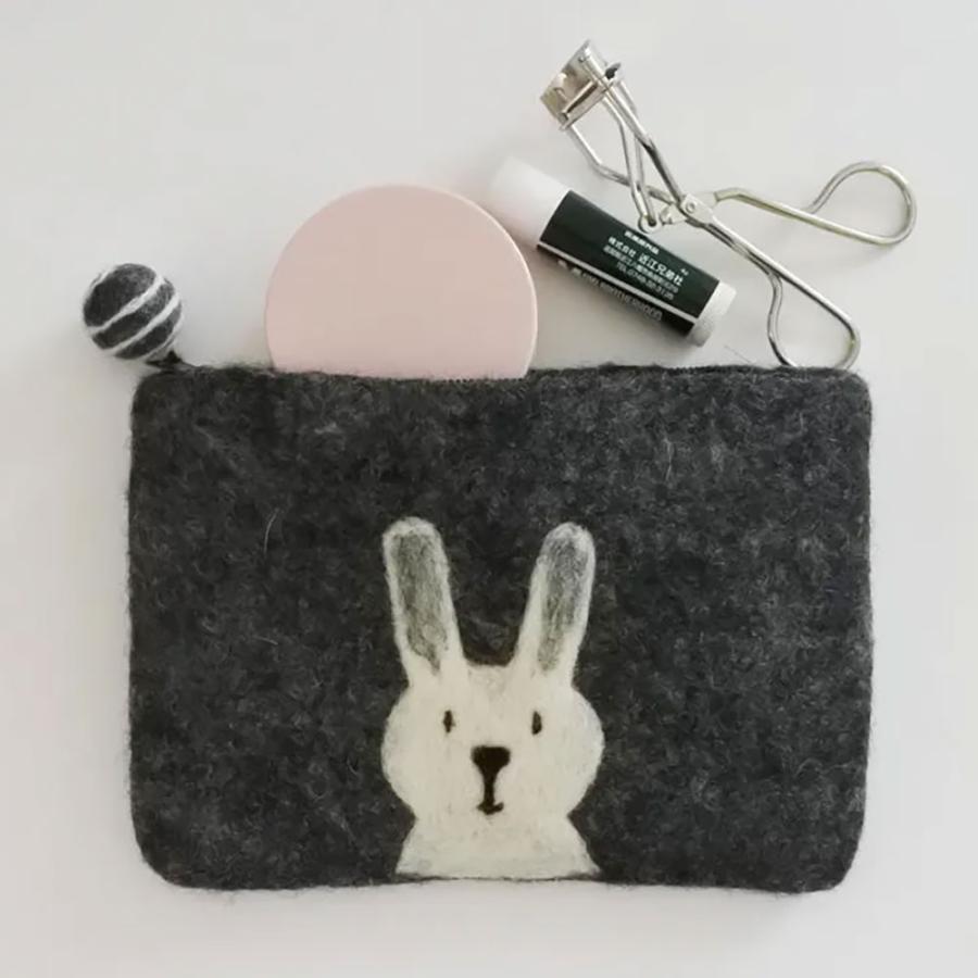 小物入れ ねこ うさぎ フェルトポーチ ハンドメイド アジアン(メール便