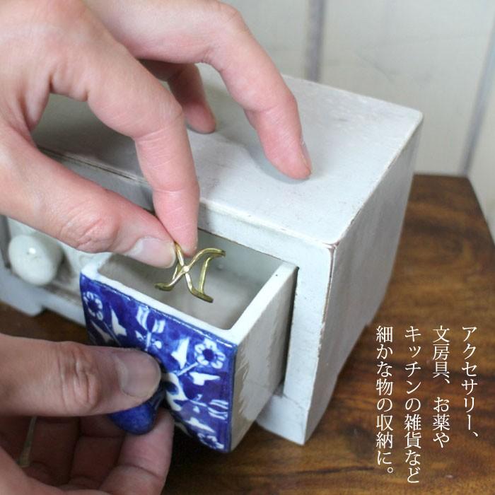 エスニック 小物入れ 木製 陶器（ インドの小さなチェスト フラット