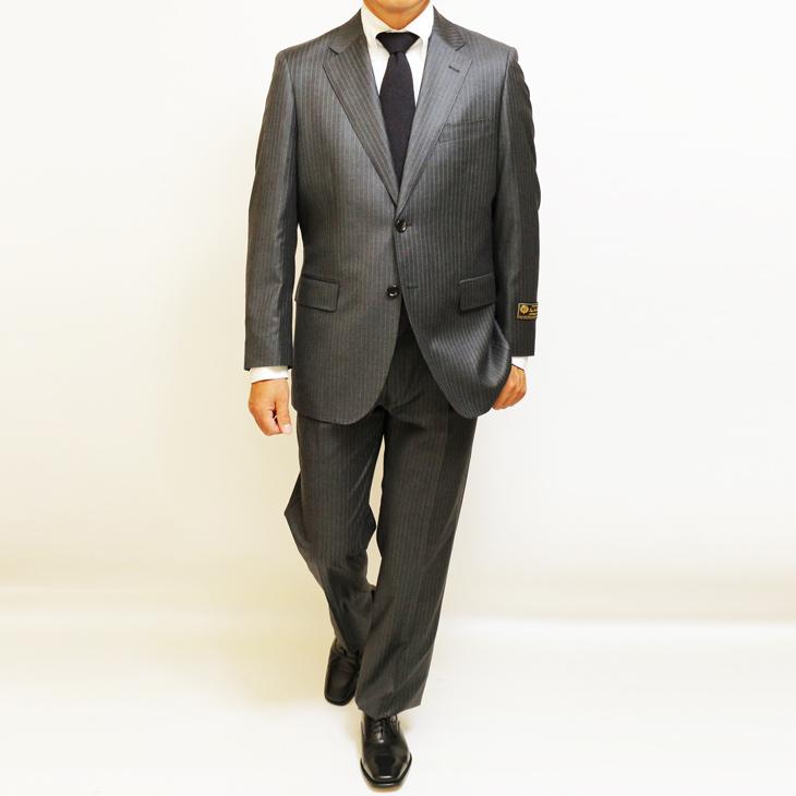 スーツ メンズ 秋冬 新品 Loro Piana ロロピアーナ Super150s 「国内オーダー工場仕立」 灰グレー杢 ストライプ 2つボタン ゆったり型 (AB体) SLTO-002 | Loro Piana | 02