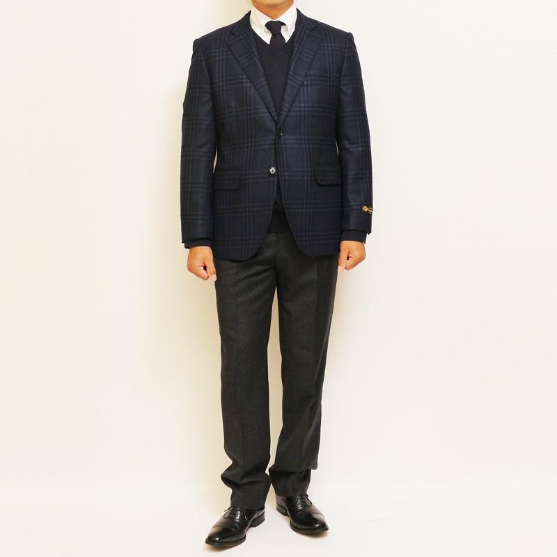 ジャケット テーラード ブレザー 秋冬 新品 ロロピアーナ Super120s 濃紺ネイビー 大柄チェック セレクト系 スリム型 2つボタン ビジネス J-TML (AB体) | Loro Piana | 02