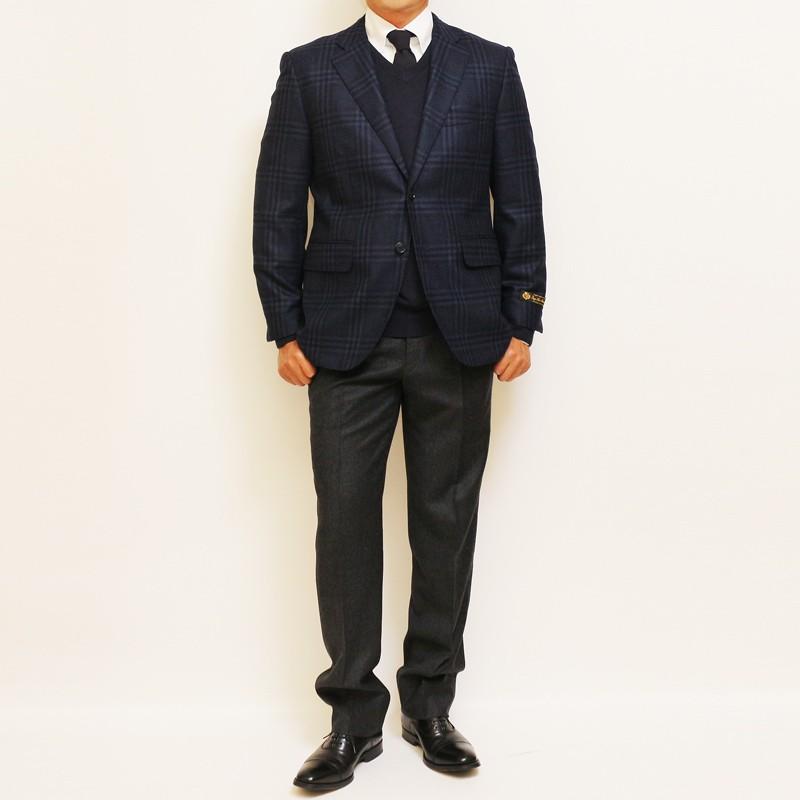 ジャケット テーラード ブレザー 秋冬 新品 ロロピアーナ Super120s 濃紺ネイビー 大柄チェック セレクト系 スリム型 2つボタン ビジネス J-TML (AB体) | Loro Piana | 03