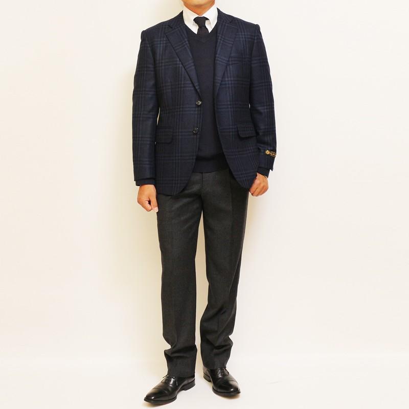 ジャケット テーラード ブレザー 秋冬 新品 ロロピアーナ Super120s 濃紺ネイビー 大柄チェック セレクト系 スリム型 2つボタン ビジネス J-TML (AB体) | Loro Piana | 04