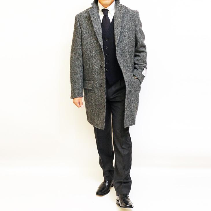 ハリスツイード メンズ チェスターコート 21 新作 秋冬 英国 Harris Tweed 霜降り調 灰グレー杢 チェスターフィールドコート 18 Decte Suit Shop 通販 Yahoo ショッピング