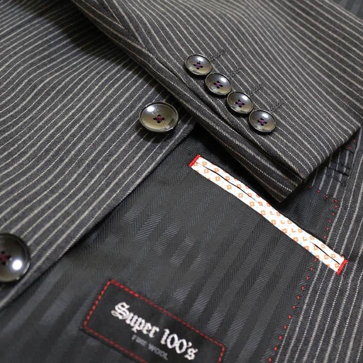 スーツ メンズ 秋冬 新品 TRAFALD Super100s 毛-100％ グレー杢ストライプ 2つボタン ビジネス スーツ スリム系 (AB体) |  | 14