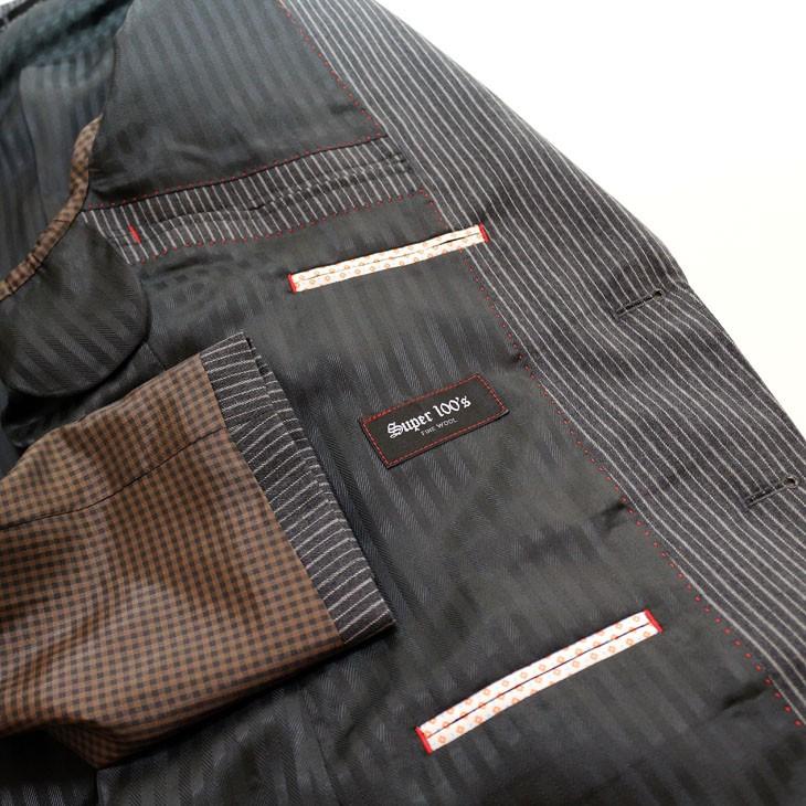 スーツ メンズ 秋冬 新品 TRAFALD Super100s 毛-100％ グレー杢ストライプ 2つボタン ビジネス スーツ スリム系 (AB体) |  | 13