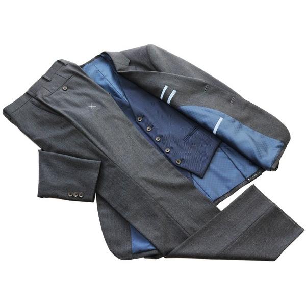 スーツ メンズ 秋冬 新品 スタンリーブラッカー 濃灰グレー杢 ヘリンボーン  ３ボタン段返り 3ピース ビジネススーツ (A/AB体) SB01-31B やや細め |  | 03