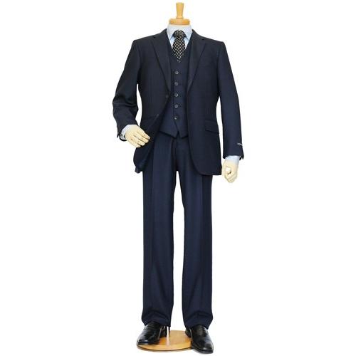 スーツ メンズ 秋冬新品 スタンリーブラッカー 濃紺ネイビー杢 ヘリンボーン ３ボタン段返り 3ピース ビジネススーツ (A/AB体) SB01-31B やや細め |  | 01