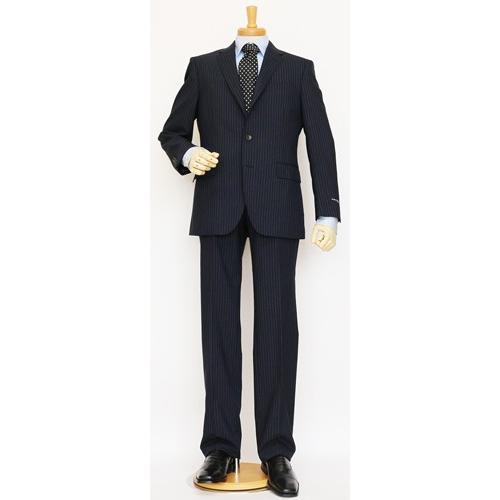 2017春夏新作モデル スタンリーブラッカー 濃紺ネイビー 9mmストライプ インビスタ社 クールマックス使用 ３ボタン段返りスーツ (A/AB体) SB01 |  | 01