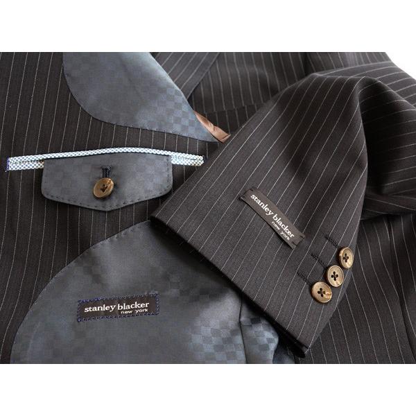 2017春夏新作モデル スタンリーブラッカー 濃紺ネイビー 9mmストライプ インビスタ社 クールマックス使用 ３ボタン段返りスーツ (A/AB体) SB01 |  | 04
