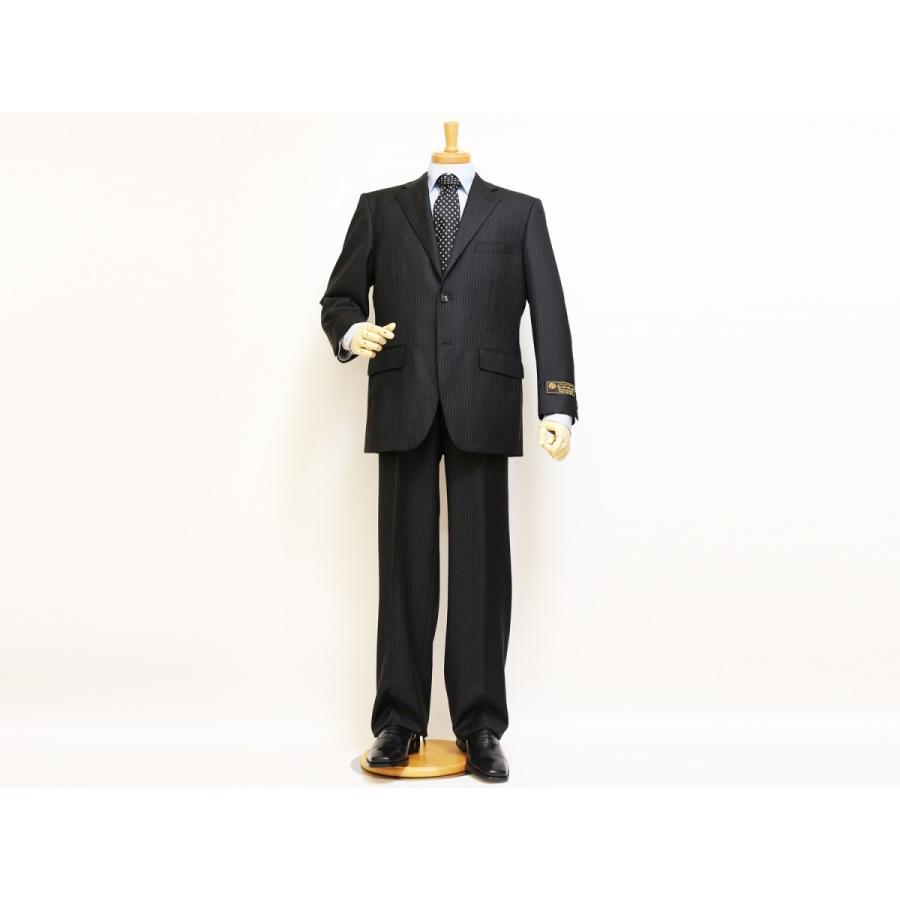 スーツ メンズ 2017-18 秋冬 新品 ロロピアーナ Super130s 黒ブラック 7mmストライプ 2つボタン ビジネススーツ (AB体) NT01-2B ゆったり型 | Loro Piana | 01