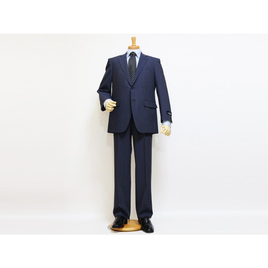 スーツ メンズ 2018 春夏 新品 ALAIN DELON アランドロン 濃紺ネイビー  5.5mmストライプ 360度ストレッチ 2つボタン ビジネススーツ (AB/BB体) やや細め J09-2B | アラン・ドロン | 01
