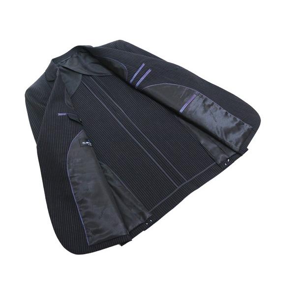 スーツ メンズ 2018 春夏 新品 アランドロン 濃紺ネイビー 5.5mmストライプ 360度ストレッチ 2つボタン ビジネススーツ (A/AB体) やや細め J09-2B | アラン・ドロン | 04