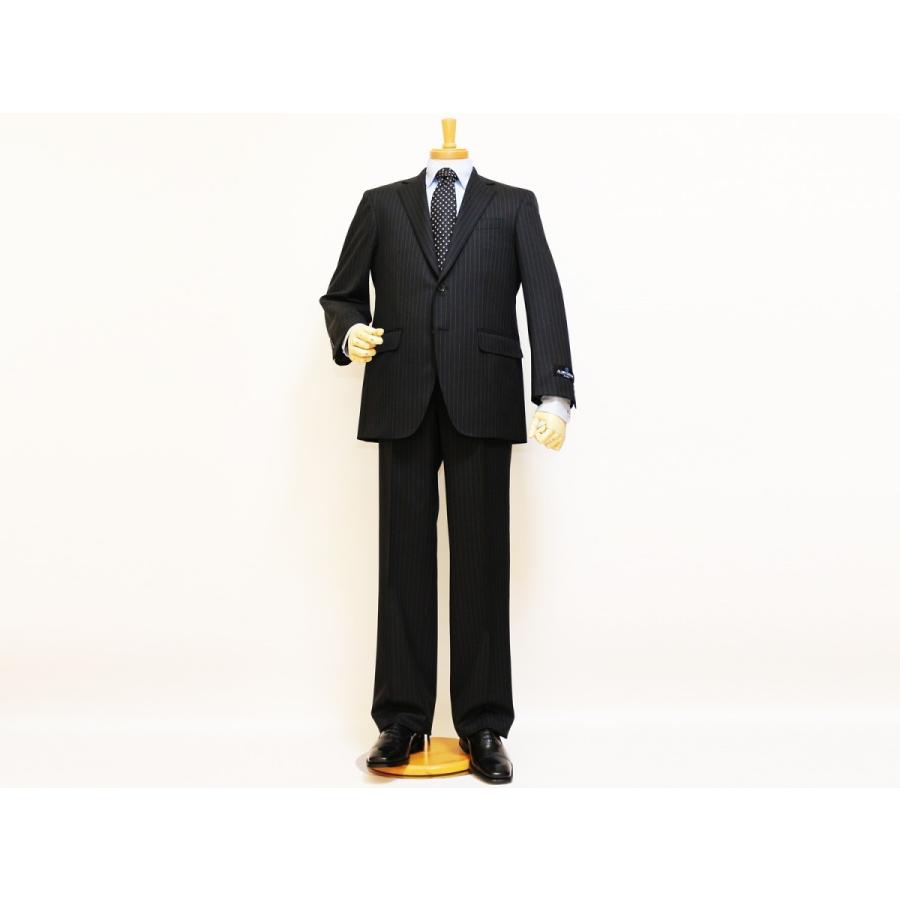 スーツ メンズ 2018 春夏 新品 ALAIN DELON アランドロン 黒ブラック 11.5mmストライプ 360度ストレッチ 2つボタン ビジネススーツ (AB/BB体) やや細め J09-2B | アラン・ドロン | 01
