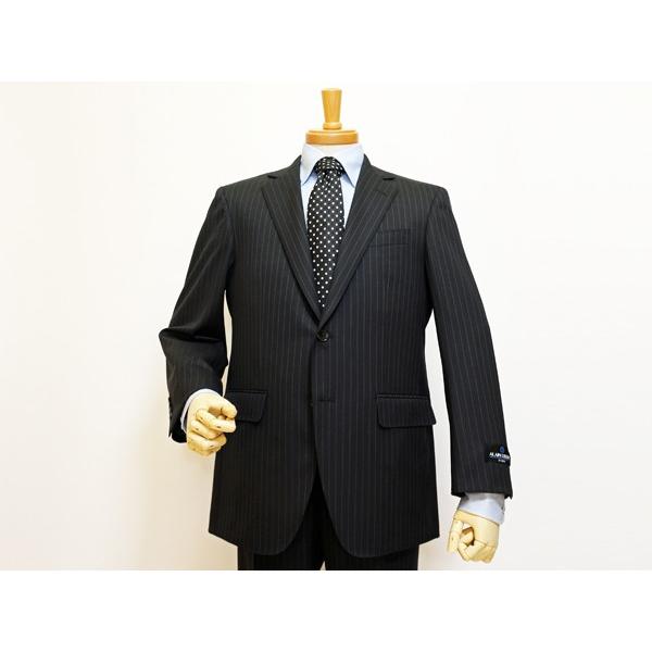 スーツ メンズ 2018 春夏 新品 ALAIN DELON アランドロン 黒ブラック 11.5mmストライプ 360度ストレッチ 2つボタン ビジネススーツ (AB/BB体) やや細め J09-2B | アラン・ドロン | 02