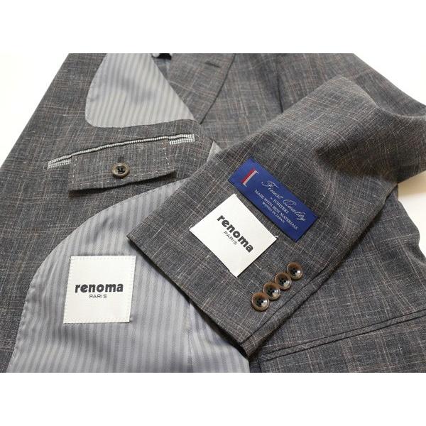ジャケット テーラード ブレザー 2018 春夏新作 renoma レノマ paris パリス 麻-100％素材風  かすり調グレー杢２色 メンズテーラード  (AB/BB体) やや細め | renoma | 06