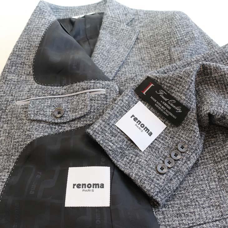 ジャケット テーラード ブレザー 2018-19 秋冬新作 renoma レノマ paris パリス ツイード風 ブークレ素材 淡系グレー杢 小柄チェック (AB/BB体) やや細め | renoma | 11