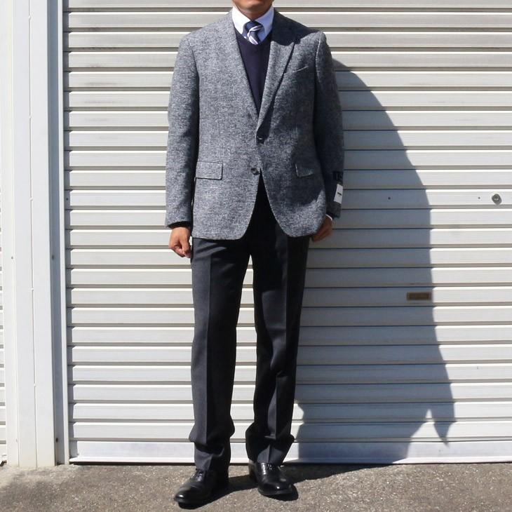 ジャケット テーラード ブレザー 2018-19 秋冬新作 renoma レノマ paris パリス ツイード風 ブークレ素材 淡系グレー杢 小柄チェック (AB/BB体) やや細め | renoma | 03