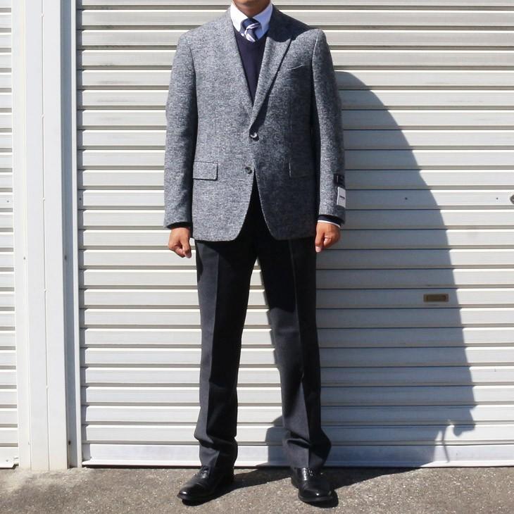 ジャケット テーラード ブレザー 2018-19 秋冬新作 renoma レノマ paris パリス ツイード風 ブークレ素材 淡系グレー杢 小柄チェック (AB/BB体) やや細め | renoma | 05