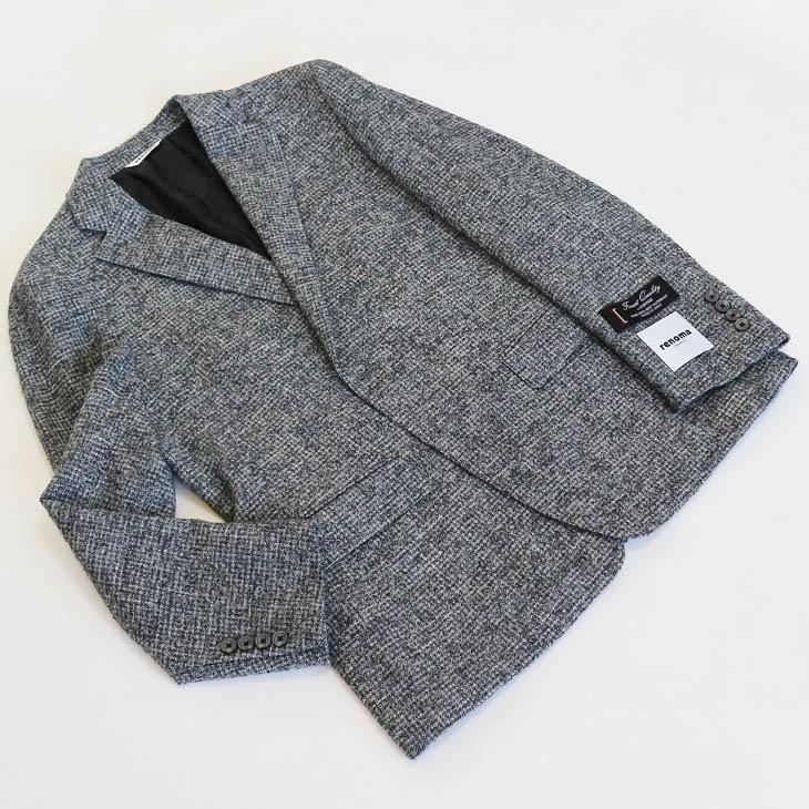 ジャケット テーラード ブレザー 2018-19 秋冬新作 renoma レノマ paris パリス ツイード風 ブークレ素材 淡系グレー杢 小柄チェック (AB/BB体) やや細め | renoma | 08