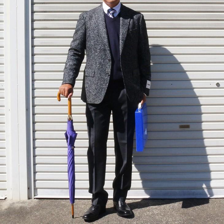 ジャケット テーラード ブレザー 2018-19 秋冬新作 renoma レノマ paris パリス ツイード風 ブークレ素材 やや濃灰グレー杢 小柄チェック (AB/BB体) やや細め | renoma | 01