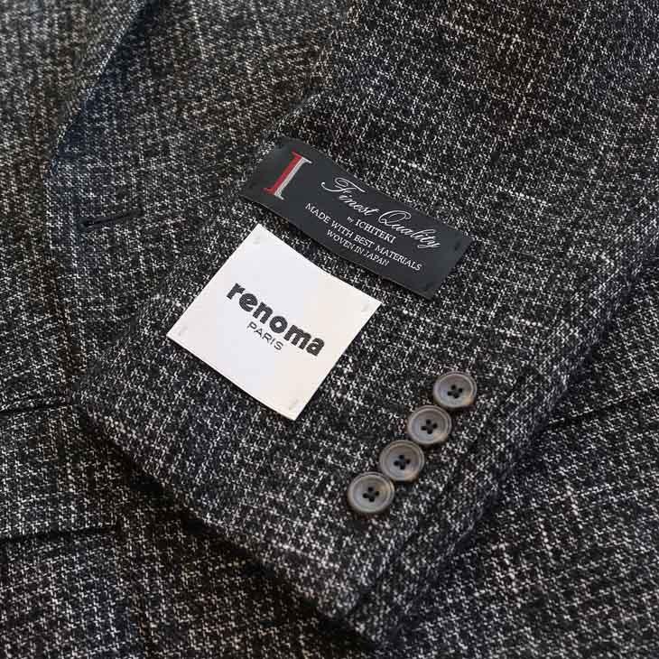 ジャケット テーラード ブレザー 2018-19 秋冬新作 renoma レノマ paris パリス ツイード風 ブークレ素材 やや濃灰グレー杢 小柄チェック (AB/BB体) やや細め | renoma | 10